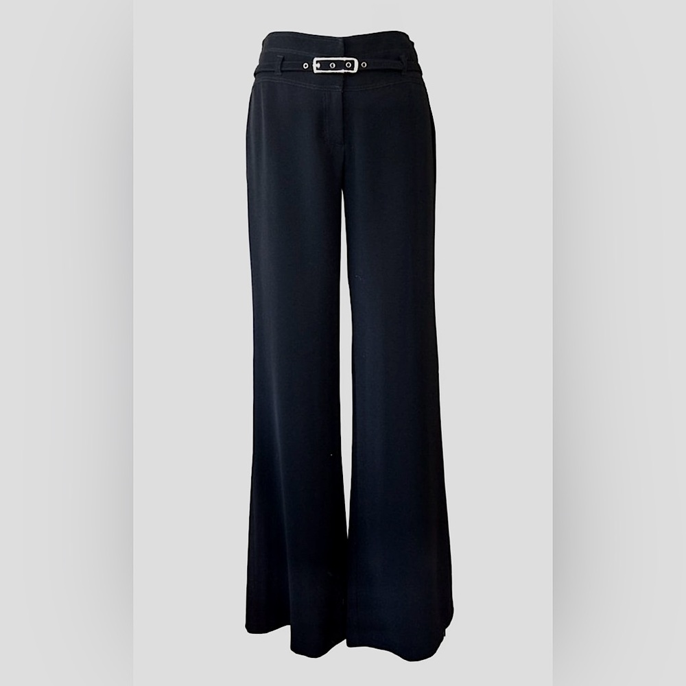 NWT Caché Fluid Crepe Wide Leg Pants in Black with Belt